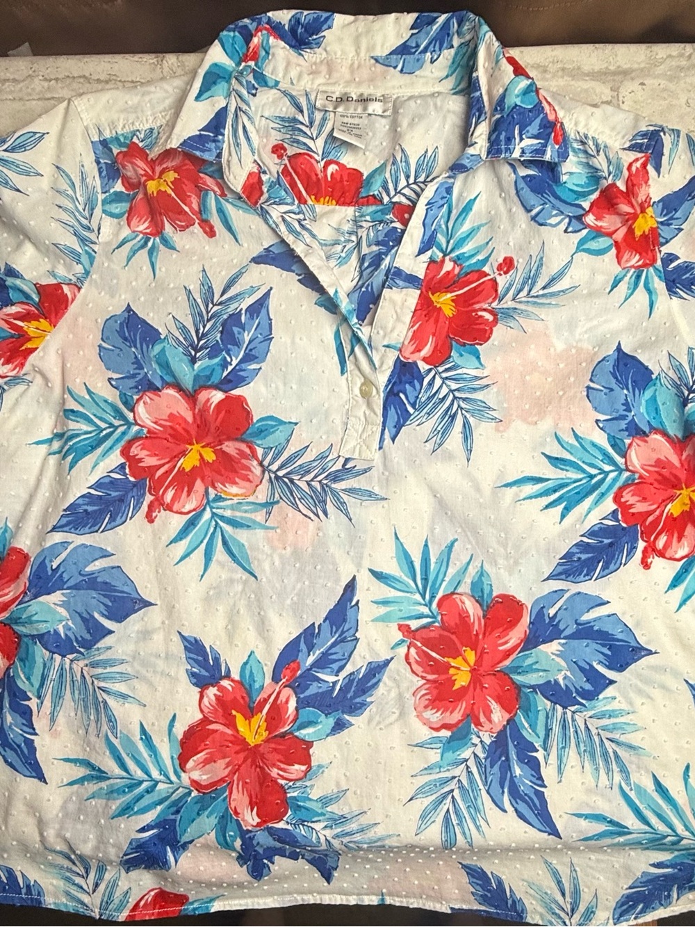 C D Daniels Shirt Top Blouse Womens 2X White Floral Short Sleeve Pullover EUC😍
